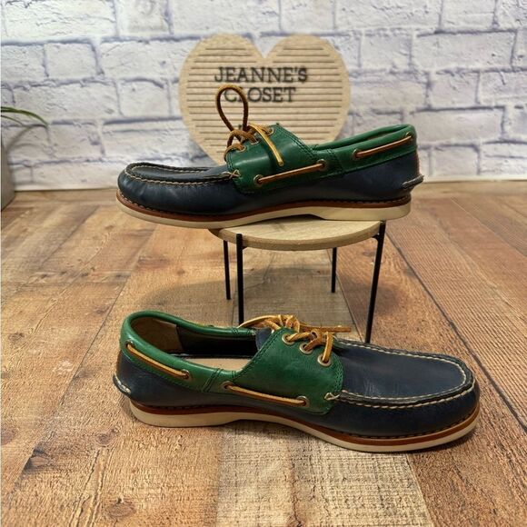 Frye Sully Boat  Leather Shoes Mens Size 8.5 M Green Navy Colorblock Loafers main image 5